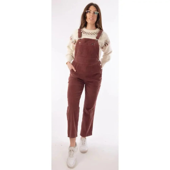 RVCA NWT Womens Corduroy Dungarees Overalls Wine Sz 30 Workwear Outdoor GORPCORE - Picture 2 of 16